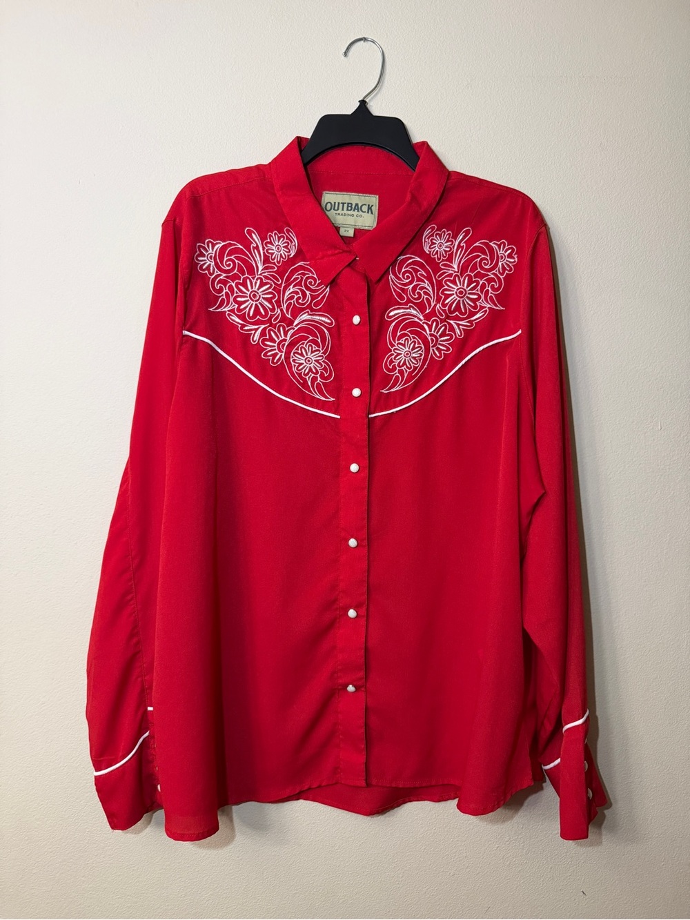 Outback Trading Co Isla Western Shirt 2X Red Embroidered Pearl Snap
